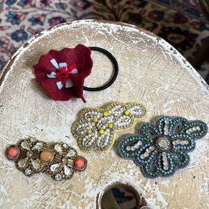 Anthropologie hair clips and a handmade hair tie